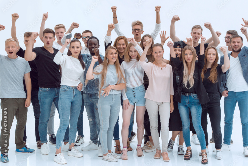 large casual group of happy diverse young people