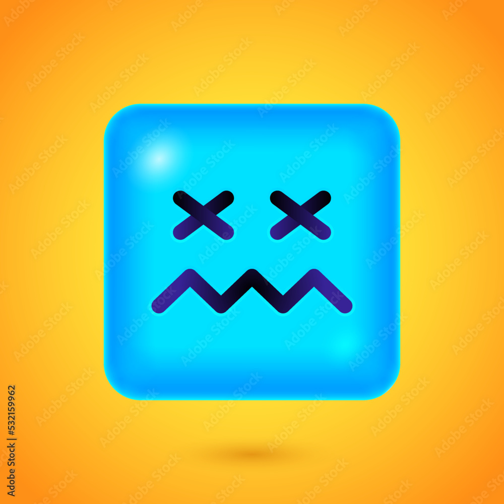 Fototapeta premium Square Emoticon. Yellow Emoji faces emoticon smile, digital smiley expression emotion feelings, chat cartoon emotes. Vector illustration icons