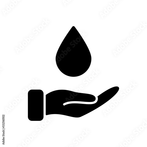 Hand Hold Water Drop Silhouette Icon. Save Water to Help World Black Icon. Care, Save, Charity, Volunteering and Donate Concept. Sign for Ecology. Vector illustration