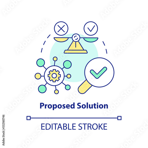 Proposed solution concept icon. Decision for best result. Case drafting abstract idea thin line illustration. Isolated outline drawing. Editable stroke. Arial, Myriad Pro-Bold fonts used