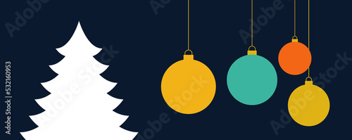 Christmas balls and Christmas tree retro style card background.
