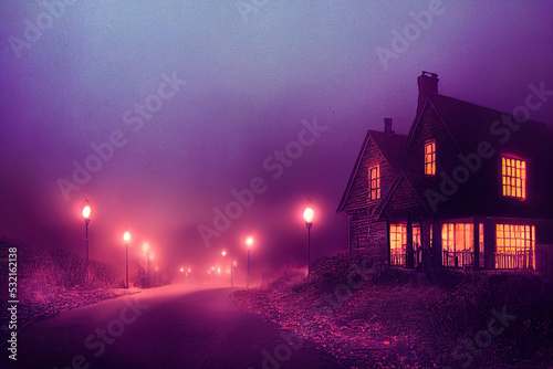 halloween background with pumpkin, moody purple night with the moon and bats, 3d render, 3d illustration