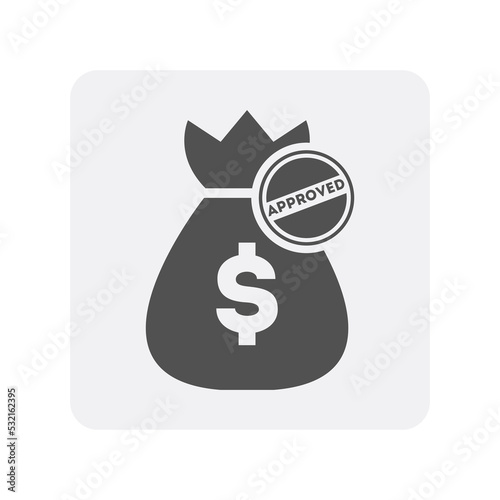 Creditworthiness icon with bag of money element. Credit score symbol, financial history, commercial bank pictogram isolated vector illustration