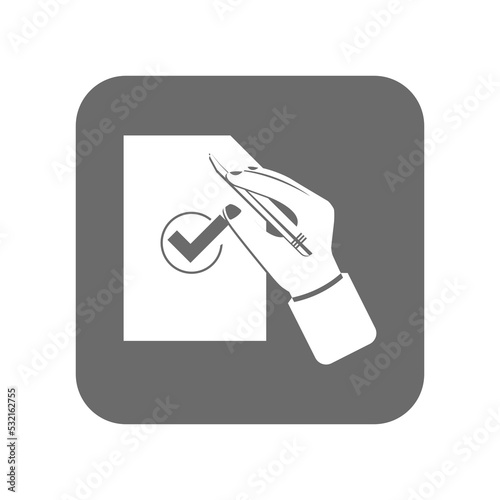 Customer service icon with approved sign. Support management, service centre pictogram isolated vector illustration.