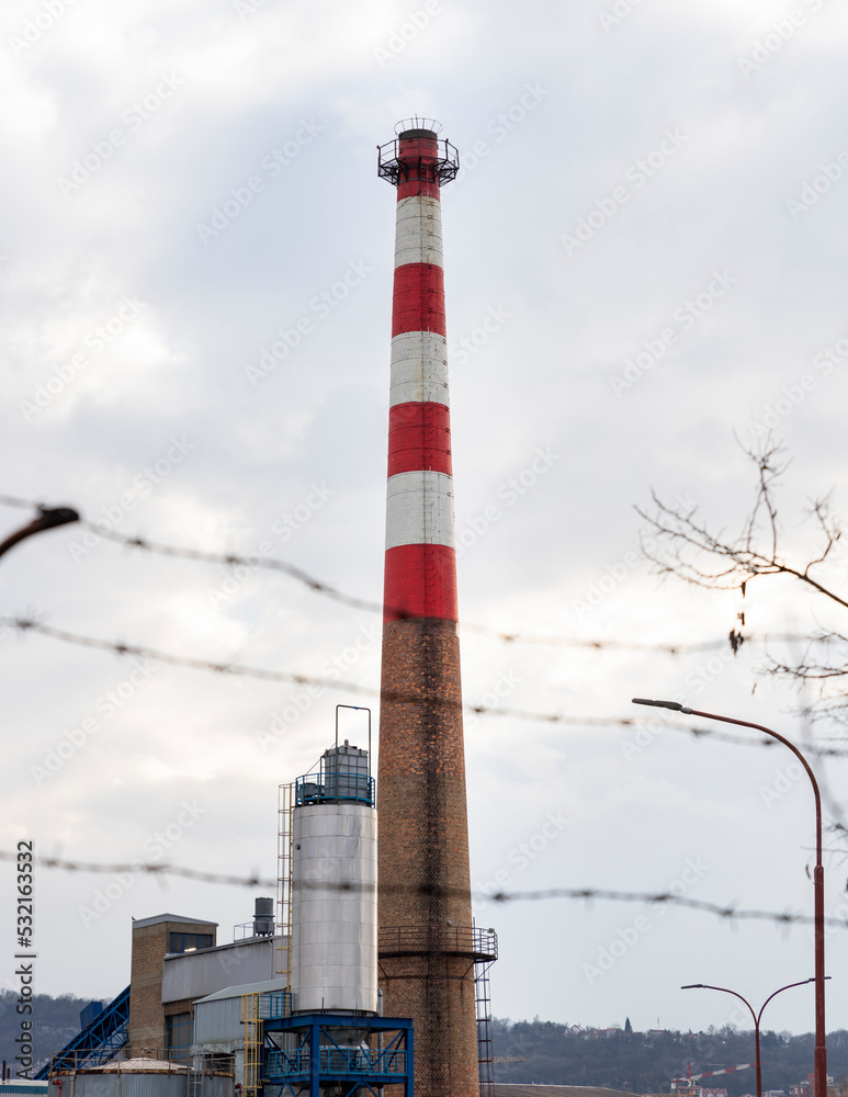 Industrial chimney. Air pollution and global warming concept