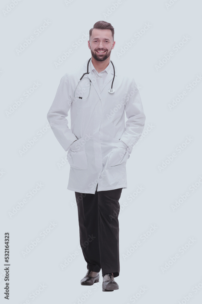 in full growth. a successful doctor is a therapist with a stethoscope in full growth. a successful doctor is a therapist with a stethoscope