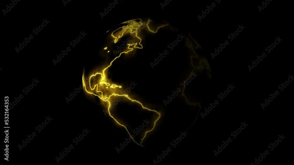 Animation of planet earth in orange gas rotating on black background. Global network connection and data connections. Communication technology global world network. Digital Data Network Technology