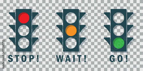 Stop Wait Go set of traffic light signals