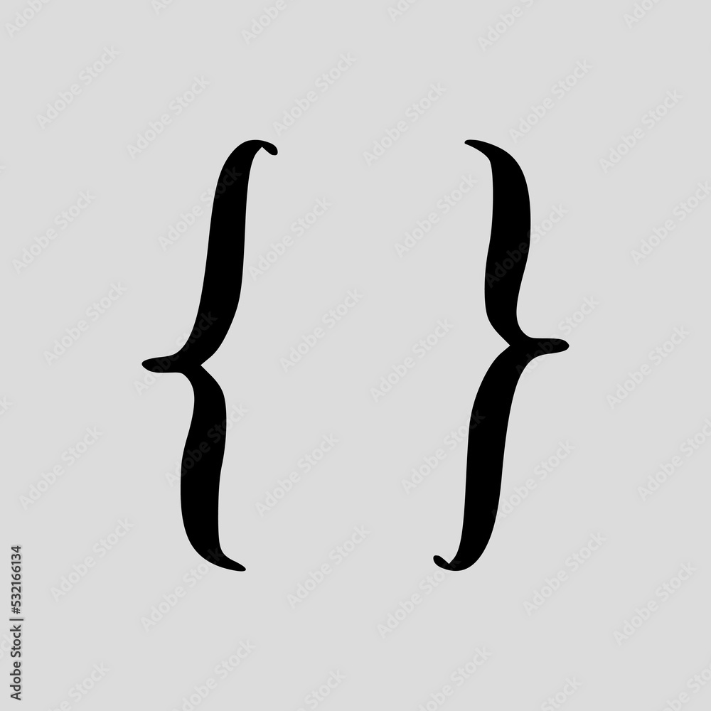 Different brackets set. Curly braces Vector illustration, curly bracket icon in different style. Black designed for web, UI and mobile users. Calligraphic large set.
