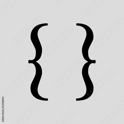 Different brackets set. Curly braces Vector illustration, curly bracket icon in different style. Black designed for web, UI and mobile users. Calligraphic large set.