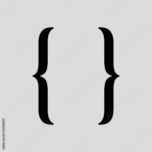 Different brackets set. Curly braces Vector illustration, curly bracket icon in different style. Black designed for web, UI and mobile users. Calligraphic large set.