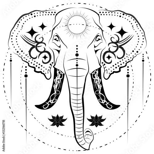 elephant hindu tribal tattoo line style set illustration in vector format