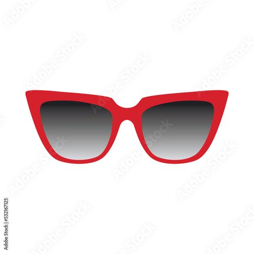 Red cat eye sunglasses vector drawing. Hand drawn graphic icon isolated on white. Flat minimal illustration.