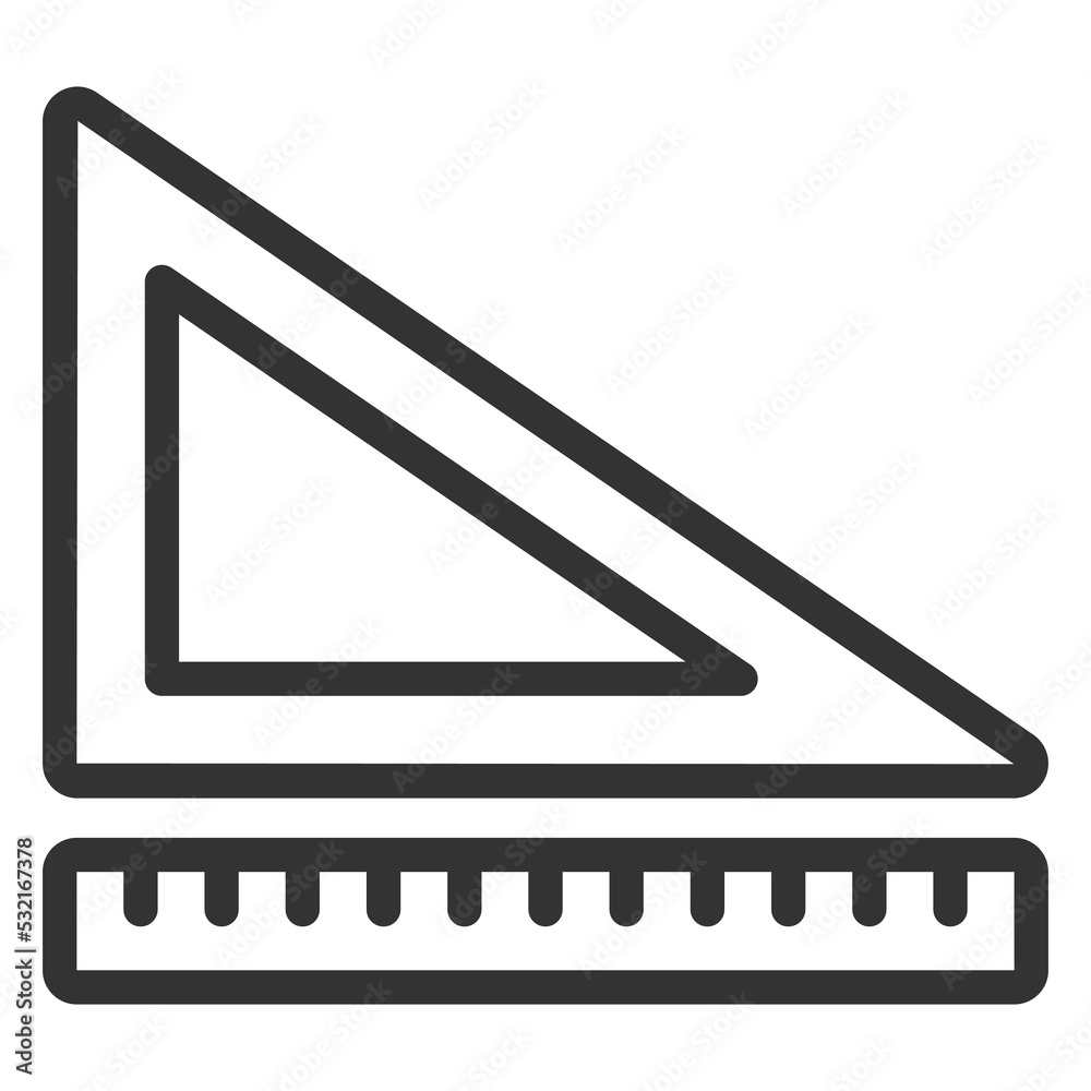 Drawing triangle and ruler - icon, illustration on white background, outline style