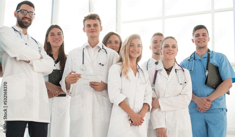 group of diverse medical staff standing together. group of diverse medical staff standing together.