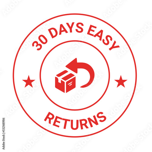30 days easy returns. Free lifetime Guarantee, 100% Satisfaction Guaranteed. Free shipping vector logo and trust badge icon 