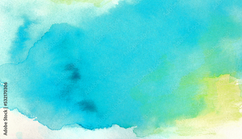 Obraz premium ターコイズブルーと黄色の水彩テクスチャ、背景イラスト Turquoise blue and yellow watercolor texture, background illustration