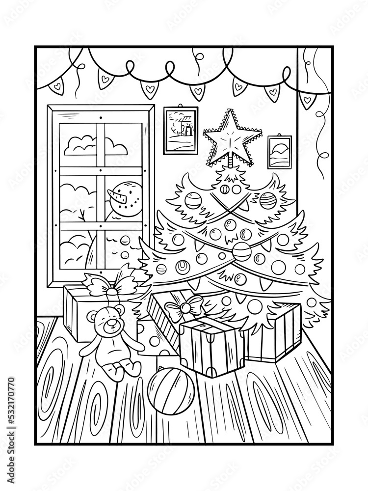 Christmas elderly coloring page. Coloring book page with holiday