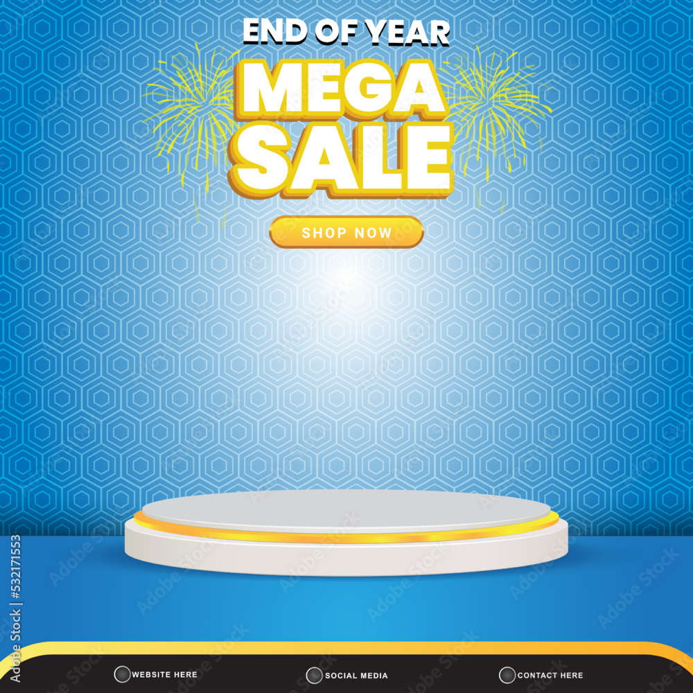 3d end of year mega sale banner social media template post with blank ...