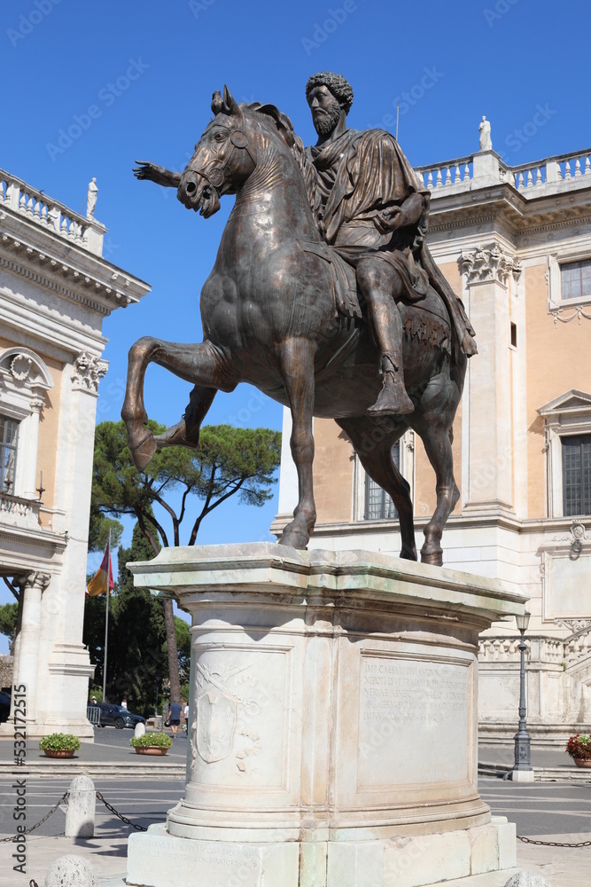 Beautiful piazza Campidoglio in Rome. statue of monarch
