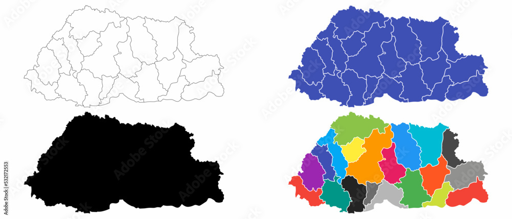 Political map kingdom of bhutan.bhutanese map set Political map kingdom of bhutan.bhutanese map set