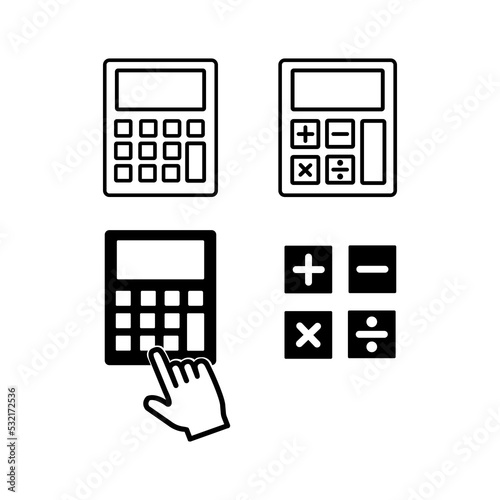 Calculator vector icons set. Black illustration isolated on white background for graphic and web design.