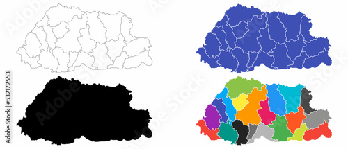 Political map kingdom of bhutan.bhutanese map set