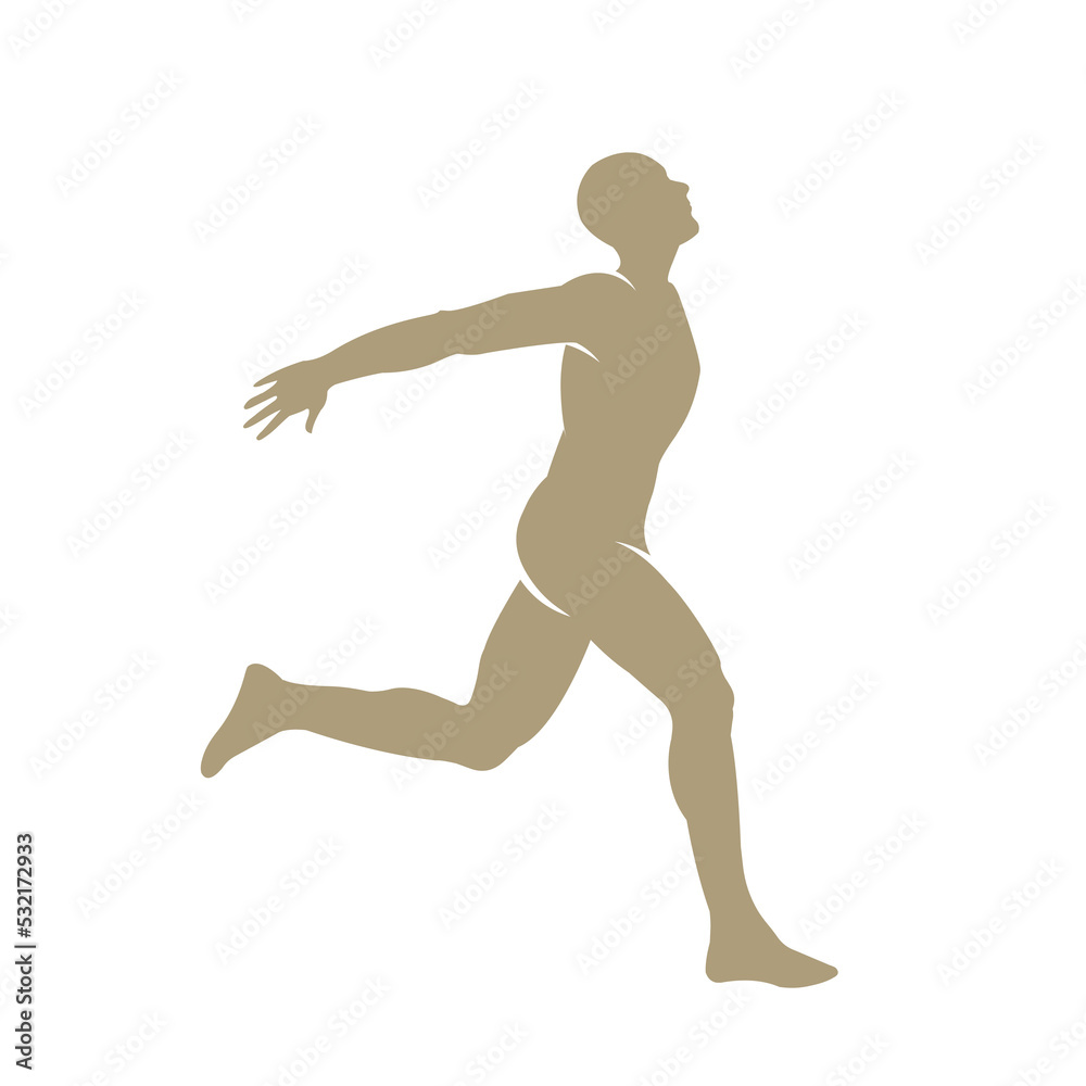 Runner, athlete silhouette.Sports, sprint, run vector illustration.Marathon man isolated on light background.Competition, speed race concept.Male body in motion.Training for healthy lifestyle.