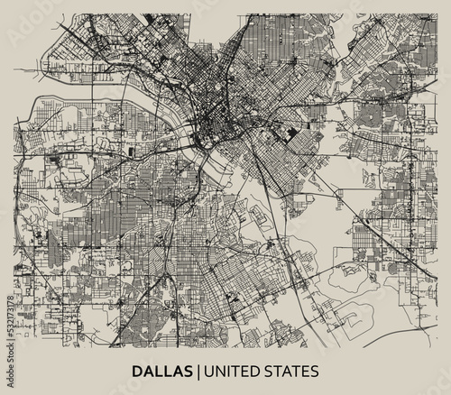 Dallas (Texas, United States) street map outline for poster.