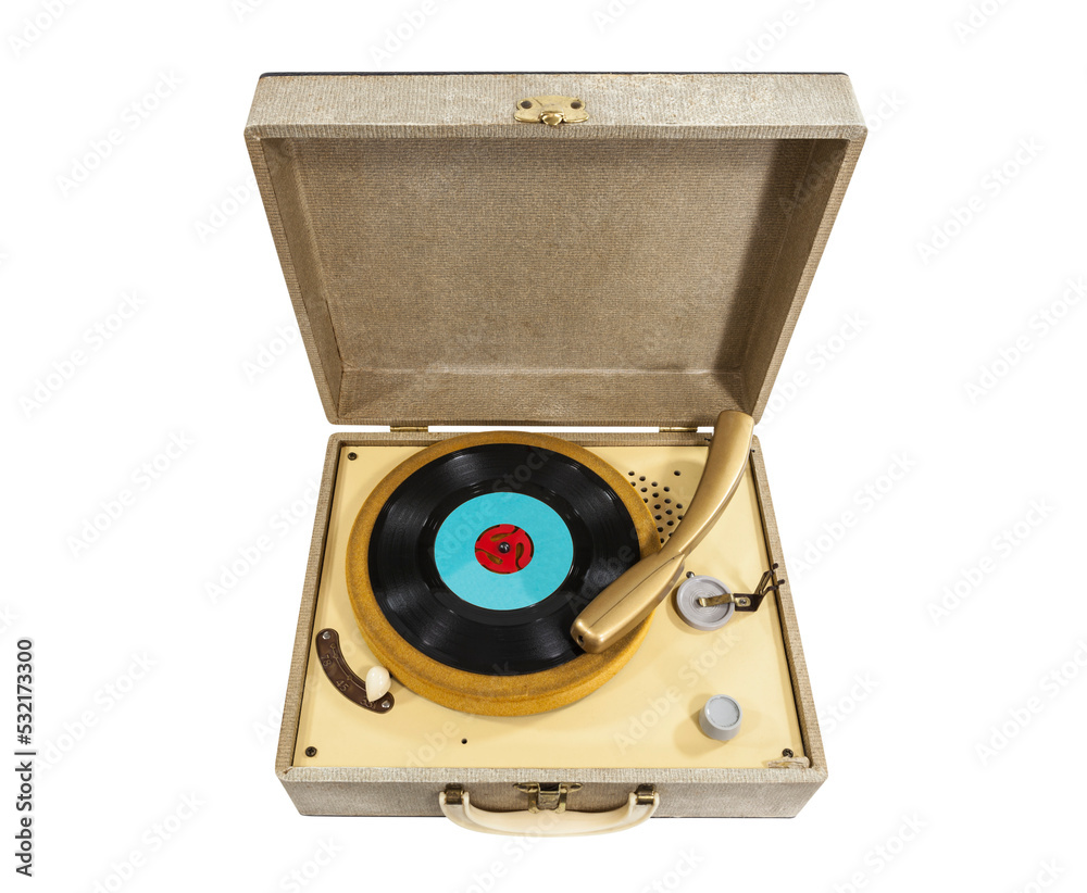 Fototapeta premium Small vintage record player isolated.