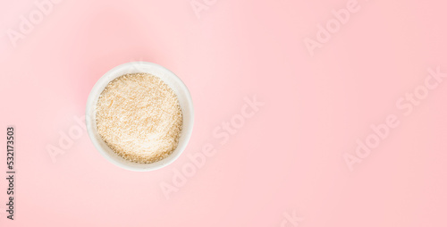 collagen powder isolated on pink background, beauty, skincare and wellness concept, healthy life ingredients