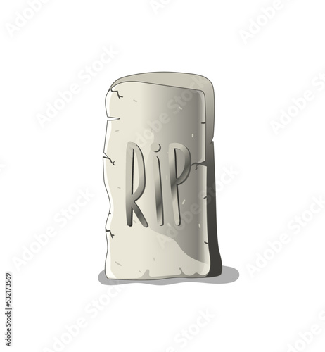 Rip gravestone in cemetery icon in cartoon style. Headstone sign, graveyard element, granite tomb vector illustration