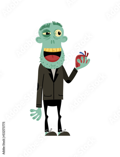Male zombie with wedding ring character. Bridegroom zombie personage, undead monster wedding, zombie apocalypse vector illustration.