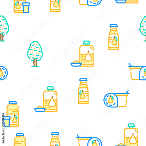 pear fruit half food slice vector seamless pattern thin line illustration