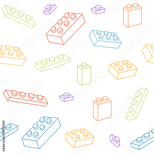 Seamless pattern of colored brick block toys different sizes and types vector illustration on white background