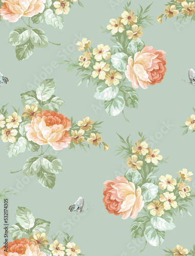 Classic Popular Flower Seamless pattern background - For easy making seamless pattern use it for filling any contours