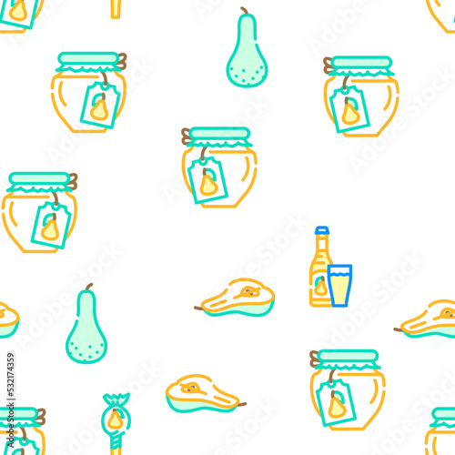 pear fruit half food slice vector seamless pattern thin line illustration