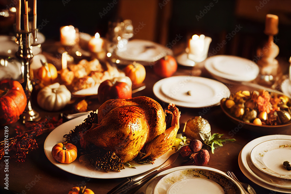 Fototapeta premium delicious tasty thanksgiving day meal, 3d render, 3d illustration