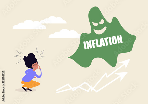 Inflation. Ghost. Woman Scary of Inflation. Arrows are going up. Vector illustration for Web Banner, Infographics, Mobile