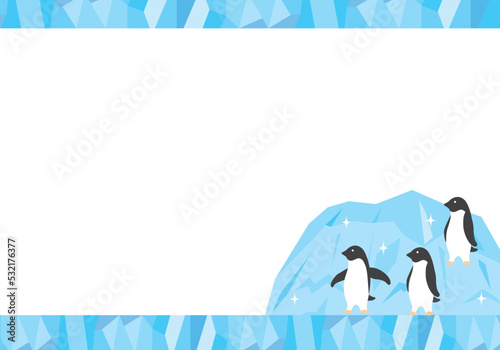 ペンギンと氷のフレーム素材