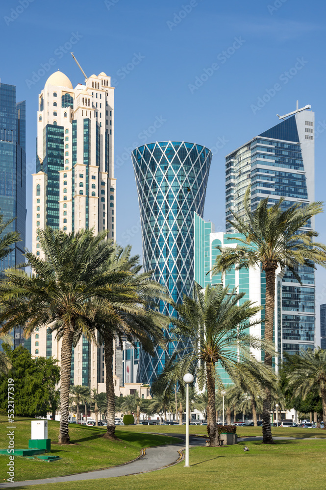 Panoramic view with modern skyscrapers in the centre of Doha Panoramic view with modern skyscrapers in the centre of Doha
