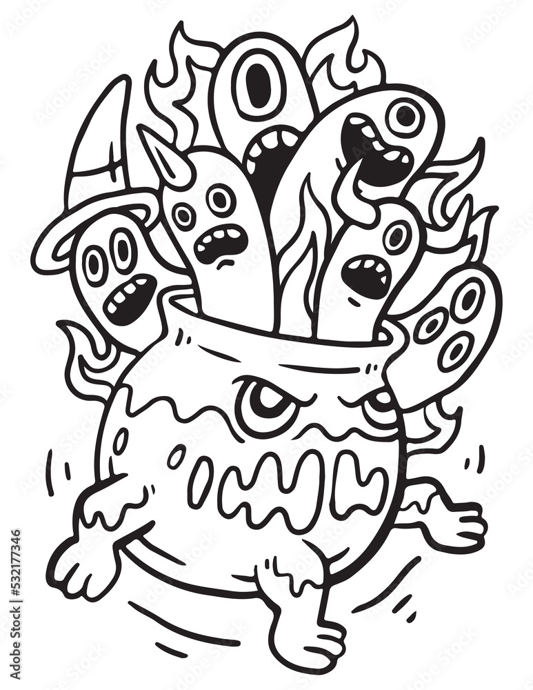 Naklejka premium Halloween Monster Doodle coloring page