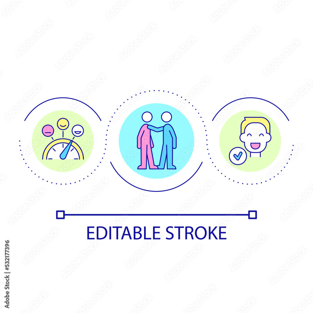 Emotional support loop concept icon. Mental health improvement. Friendly communication abstract idea thin line illustration. Isolated outline drawing. Editable stroke. Arial font used