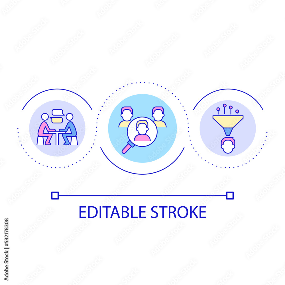 Candidates selection loop concept icon. HR management work. Corporate employment process abstract idea thin line illustration. Isolated outline drawing. Editable stroke. Arial font used