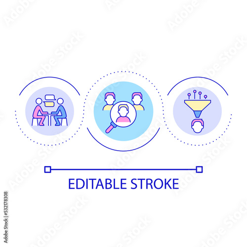 Candidates selection loop concept icon. HR management work. Corporate employment process abstract idea thin line illustration. Isolated outline drawing. Editable stroke. Arial font used
