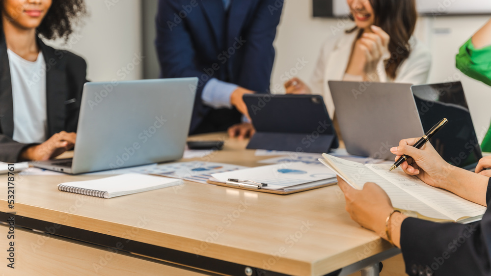 Mix race young start up business people meeting at office desk in modern workplace. Mix race young start up business people meeting at office desk in modern workplace.