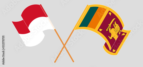 Crossed and waving flags of Indonesia and Sri Lanka