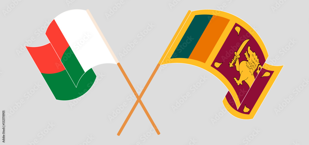 Crossed and waving flags of Madagascar and Sri Lanka Crossed and waving flags of Madagascar and Sri Lanka
