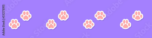 Footprints for pets, dog or cat. Nice paw shape on colored background. Footprint pet. Animal track. Vector illustration. Flat style.