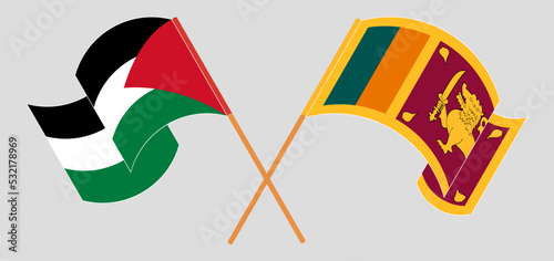 Crossed and waving flags of Palestine and Sri Lanka